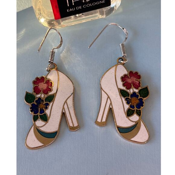 VINTAGE Cloisonné Enamel Starfish Dangle Earrings - Picture 2 of 5